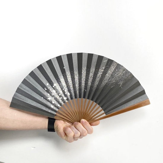 Kyoto folding fan, image in foil1, Yaki sooty bamboo