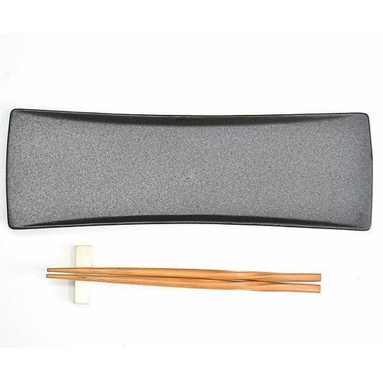Black Mat 31cm long rectangular plate, black type, Japanese tableware, thin long platter, made in Japan, Minoyaki, stylish, modern