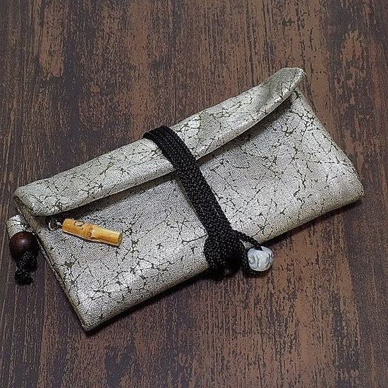 Kyoto, special edition, purse, rolled bag, cotton pongee-style green ground, tin foil, cotton foil processing