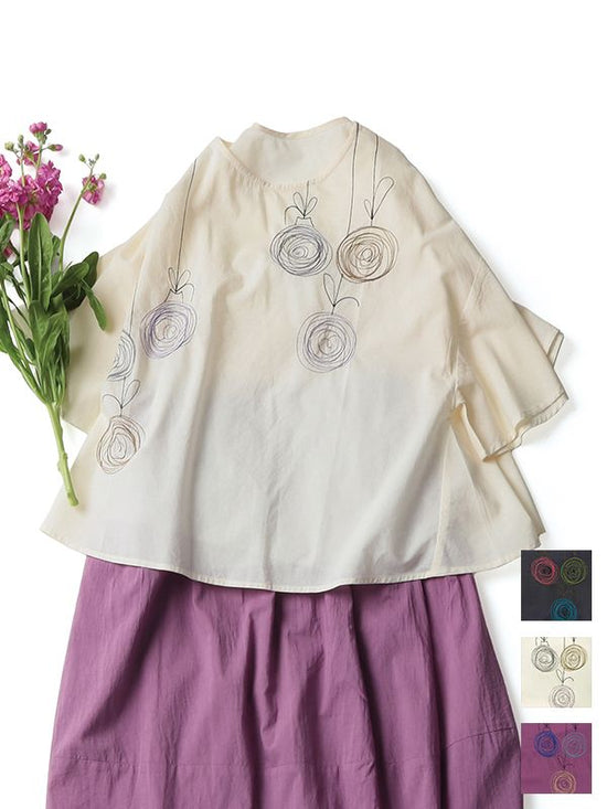 Balloon Embroidery Cotton Blouse Pullover [Expected to arrive in early May].