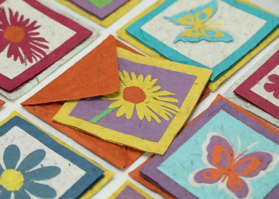 Ethical Paper Made from Elephant Poo! (poopoopaper) Colorful floral and butterfly pattern Greeting Card (with envelope)