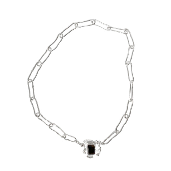 Silver 925 Totemic Frame Chain Necklace (Smoky Quartz)
