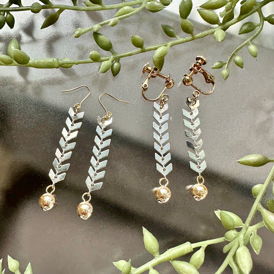 Pierced earrings and clip-on earrings with Leaf Chain
