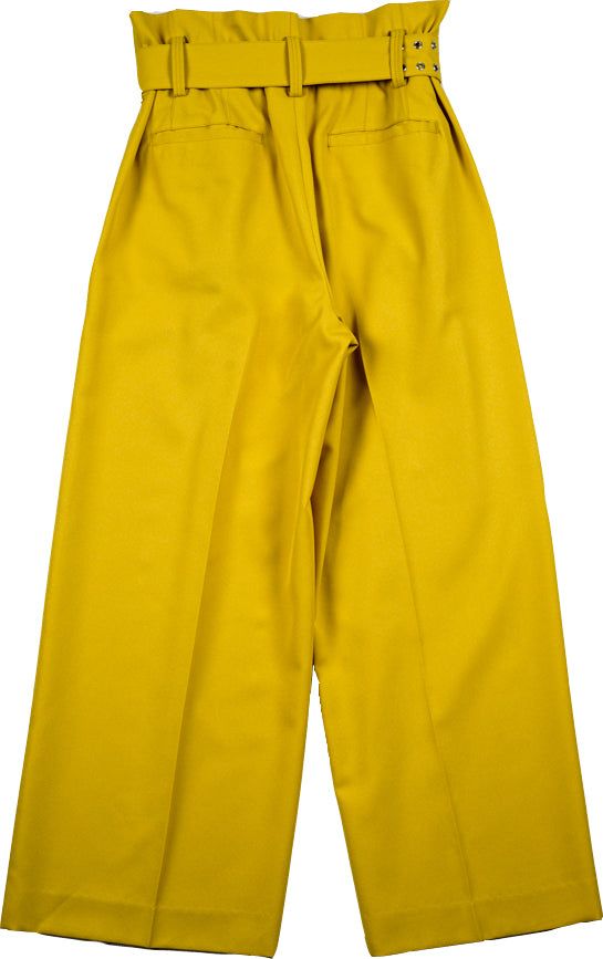 High Waist Buckle Belt Pants (Yellow)