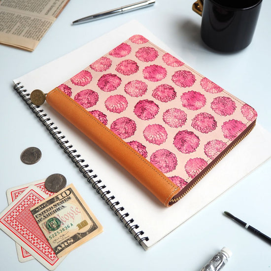 B6 Size Round Zipper Notebook Cover (Dahlia Dot) Case for Schedule Book, Diary, Notebook, Mother & Child Notebook, and Red Seal Book