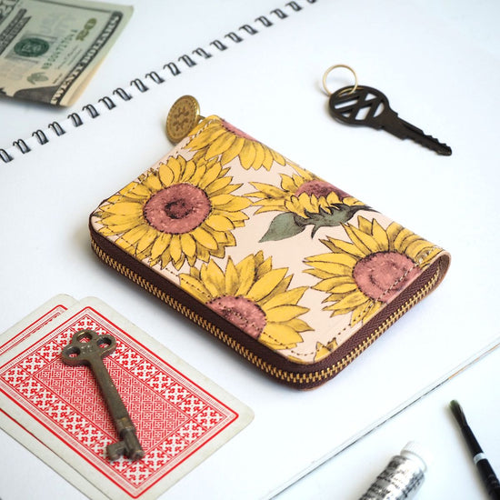 Round Zipper Key Case (Sunflower) Leather for Ladies