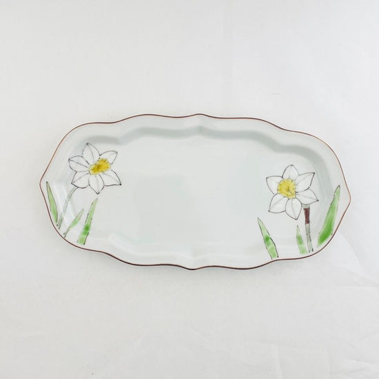 [Seven-size long woven plate with narcissus
