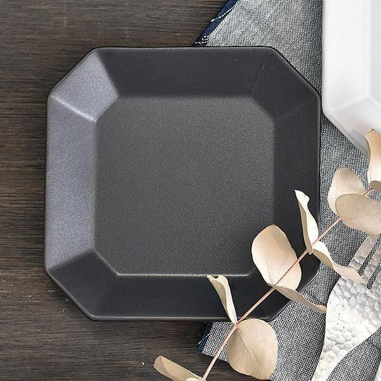 Depre Black Octagonal Plate S Black type Western tableware, small plate, made in Japan, Minoyaki, cafe style, stylish, modern