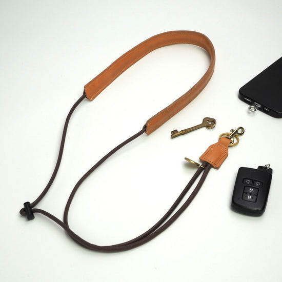 Long Strap (Black / Beige) Cell Phone Shoulder Oiled Leather Waxed Cord