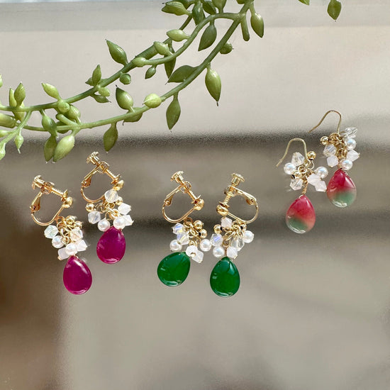 Jade natural Stone Color Pierced earrings and Clip-on earrings