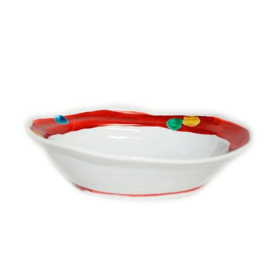 [Eisyou] Six-sided oval bowl with red rolled polka-dot design