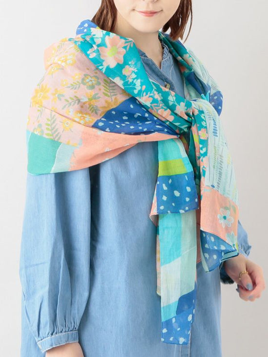 Floral patch-style print mix shawl (2 colors) 100% Cotton