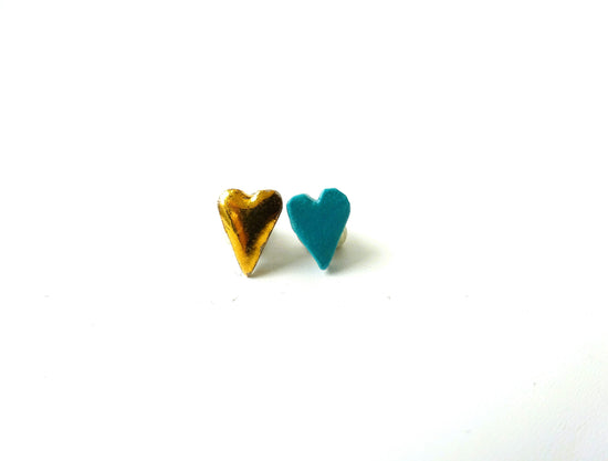 kotsubu ceramic pierced earrings (heart, turquoise + gold)