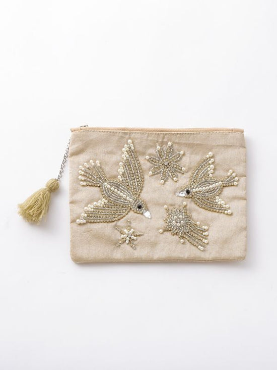 Beaded embroidery flat pouch L (2 colors) M42-1681