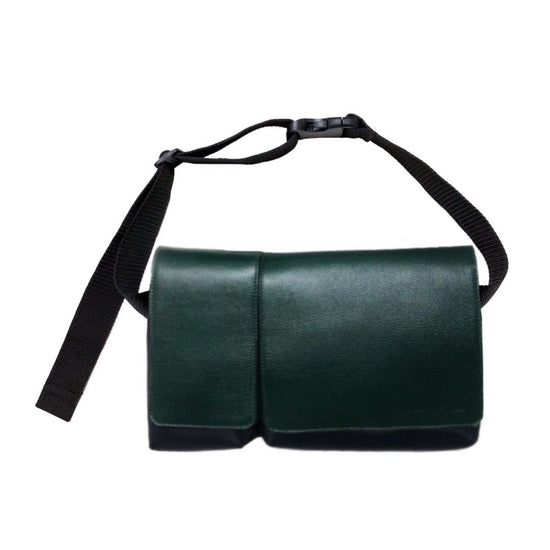 Nylon & Leather Body & Hip Bag (Green)