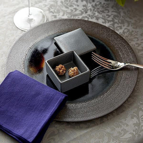 Carbonized Navy Flat L Black Japanese Tableware Round Large Plate Made in Japan Minoyaki, Stylish, Modern