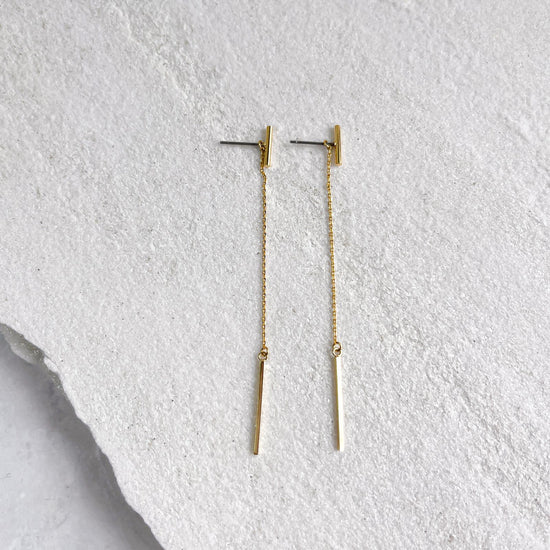 Gold T Pierced Earrings Long Stick