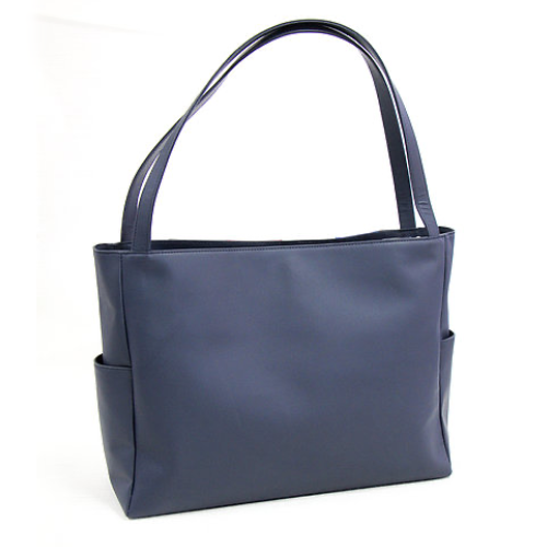Cowhide Leather Striped Tote Bag Navy