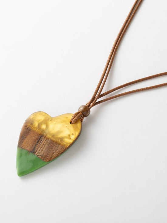 Wood and resin heart necklace