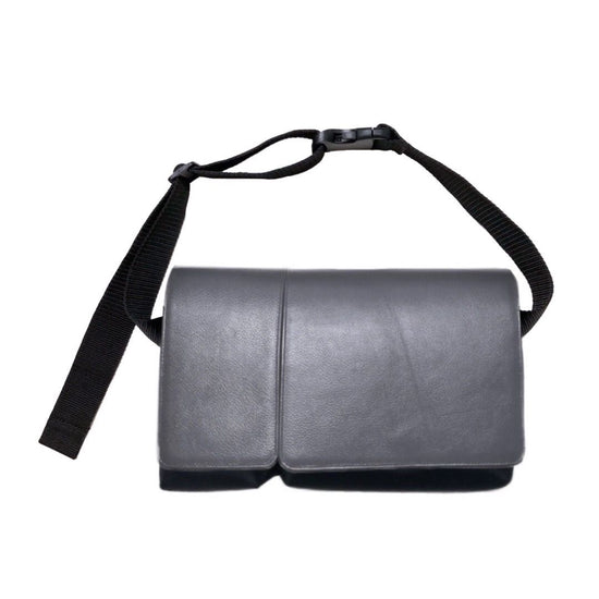 Nylon & Leather Body & Hip Bag (Silver)