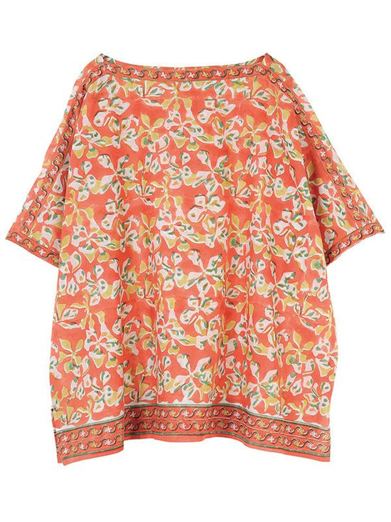 Layered Flower Block Print Cotton Blouse (2 colors) [expected to arrive in mid-May].