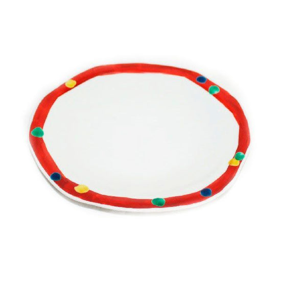 [Eisyou] Eight-sided oval dish with red rolled polka-dot design