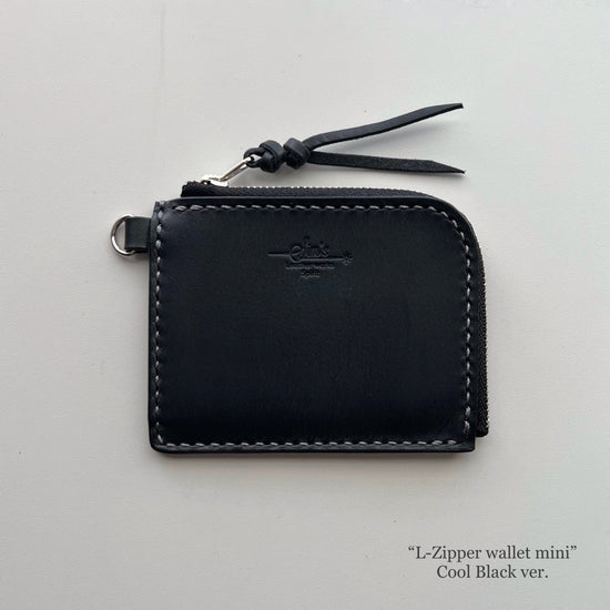 L-Shaped Zipper Wallet "Mini" Black Italian Oil Leather Hand-Stitched