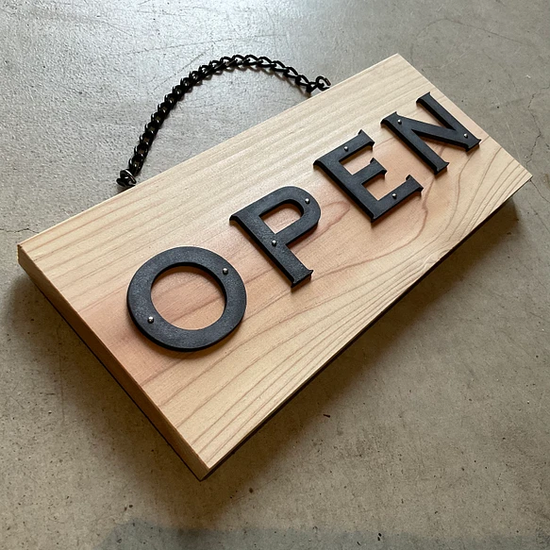 OPEN CLOSED Sign with Letters Brass Style Aged Antique with Vertical and Horizontal Layout