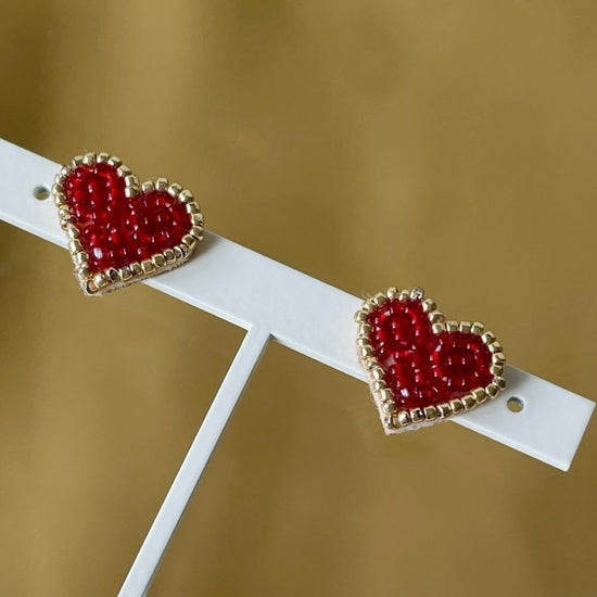 Beaded Embroidered Heart Pierced earrings and Clip-on earrings