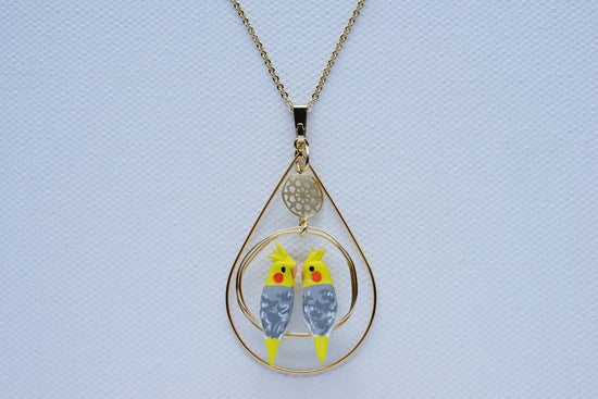 Pendant with Two Cockatiels (Pied) with Surrounding Accessory
