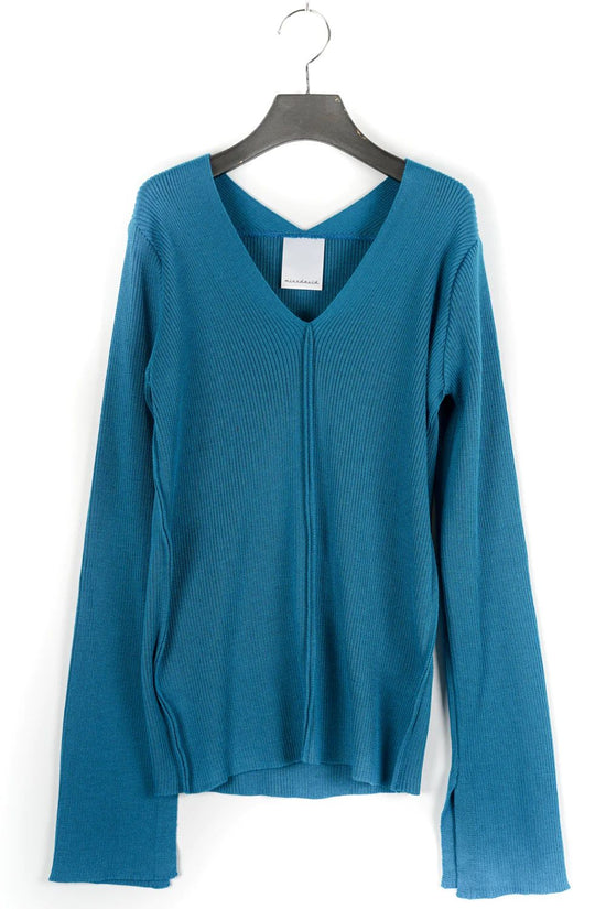 V-Neck Ribbed Knit (Blue)