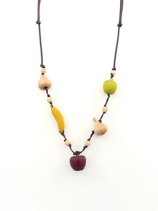 Wood mixed fruit necklace