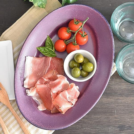 Violet 12" oval, purple, Western tableware, oval dish, shaped plate, made in Japan, Minoyaki, stylish.