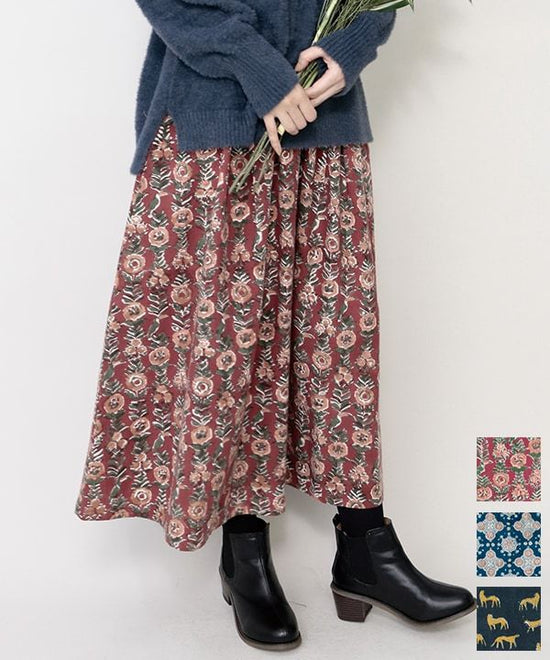 IROIRO block print cotton skirt 24W070