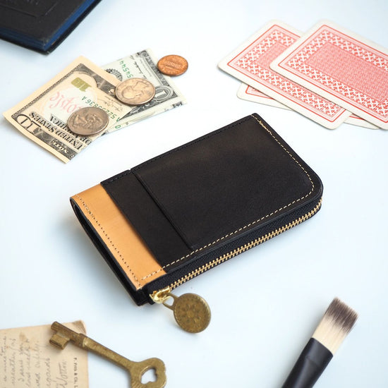 L-Shape Zipper Fragment Case (Painted Gold) Pass Card Mini Wallet