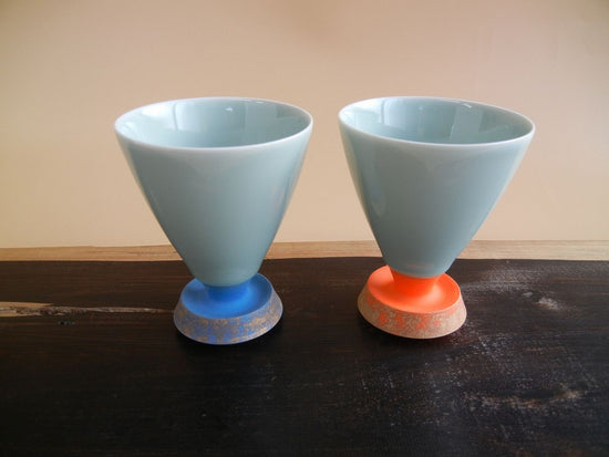Kiyomizu ware, celadon glass, blue, orange