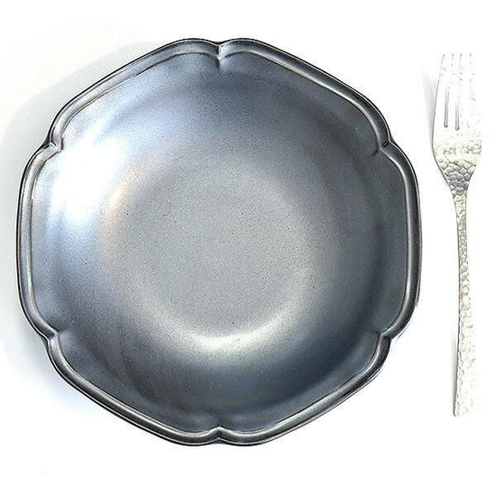 Noir 21cm deep dish, black type, Western tableware, round plate, made in Japan, Minoyaki, stylish.
