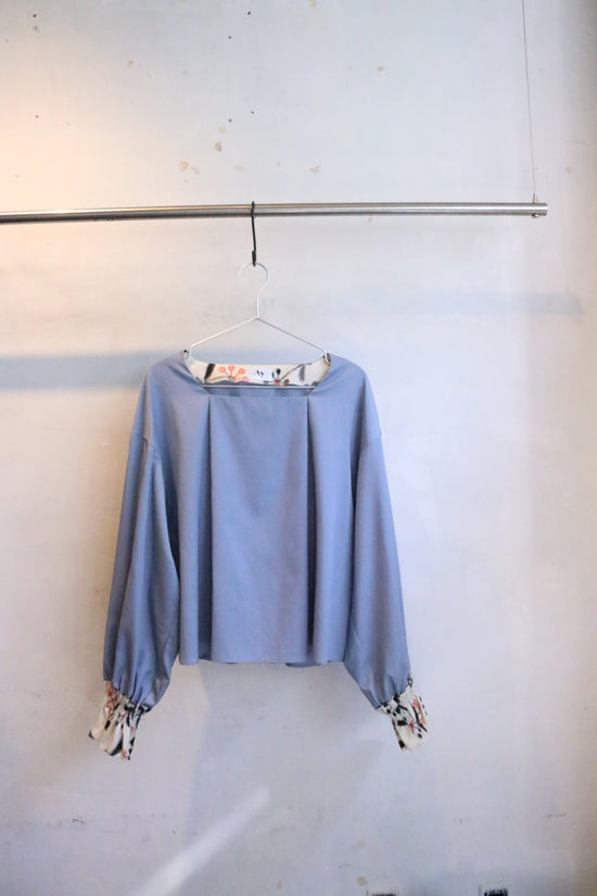 Fluff Square Neck Blouse -Blue