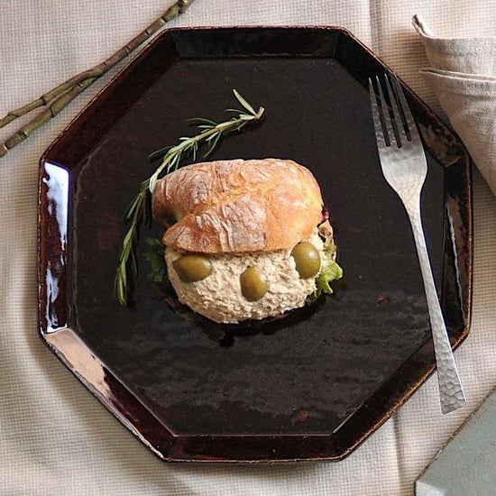 Angle Brown L Brown Western tableware, shaped plate, made in Japan, Minoyaki, stylish, modern