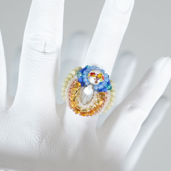 Chatty ring 86 free size beads embroidery ring colorful multicolor