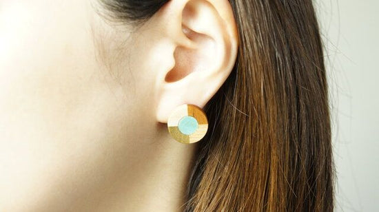 [New works] Pierced earrings and Clip-on earrings of marquetry and ceramic pieces (Turkish Blue)
