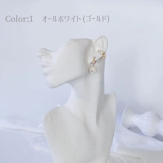 Tamamusubi and Cotton Pearl Ear Cuffs