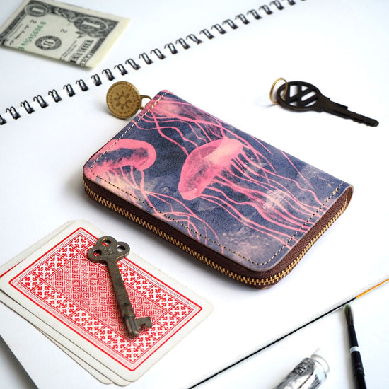 Round Zipper Key Case (Dreamy Jellyfish) Leather Ladies