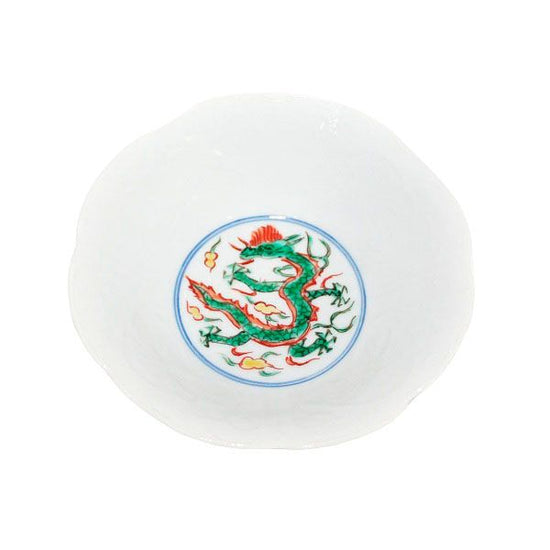 [Eisyou] Five-sun Bowl, Yo-koku, dragon design in red glaze (set of 5)