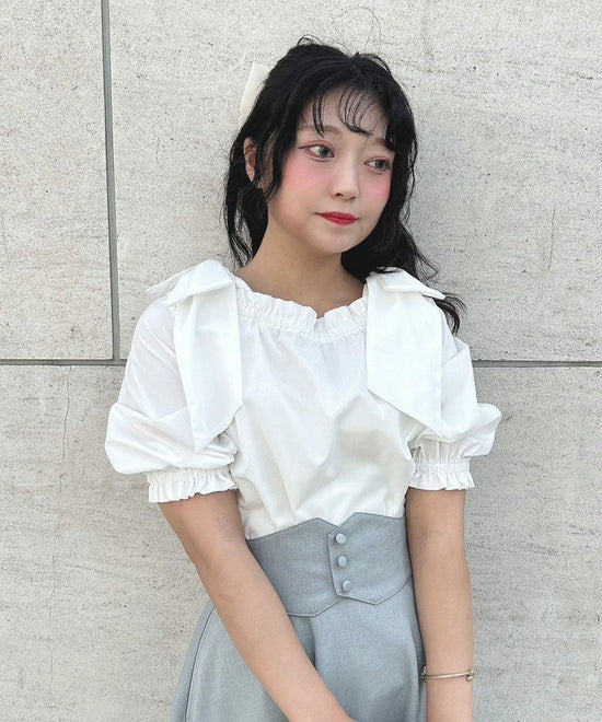 Big Bow Off-the-shoulder Blouse / an another angelus [50BF02h016].