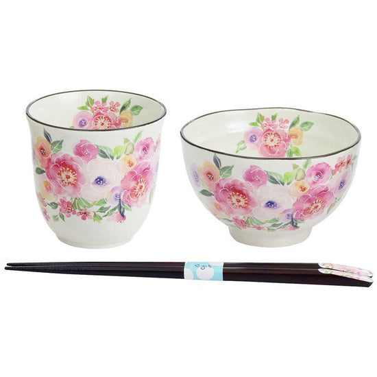 Hana Tone Bowl / Teacup Pink with Tenpou Chopsticks (03939)