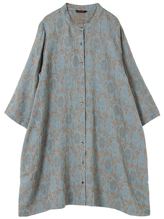 Mum Flower Jacquard Cotton Shirt Dress (2 Color)
