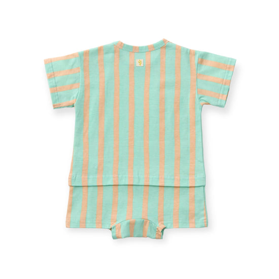 T-shirt onesie shorts striped lime green and pale orange