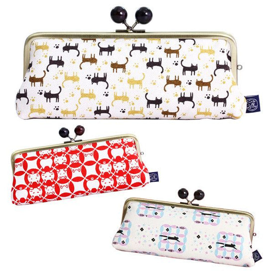 Cat Komon Horizontal Long Gamaguchi Pouch (3 kinds)