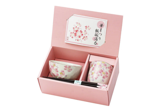 Hana Matsuri Rice Bowl and Teacup with Tenpou Chopsticks (01614)